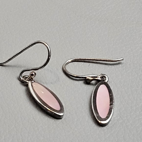 Sterling Silver Rose Mother of Pearl Pink Drop Hooked Earrings - Picture 1 of 11